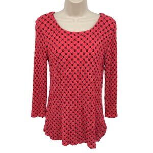 Tianello Womens Red Smocked Long Sleeve Semi Fitted Scooped Neck Blouse Size M